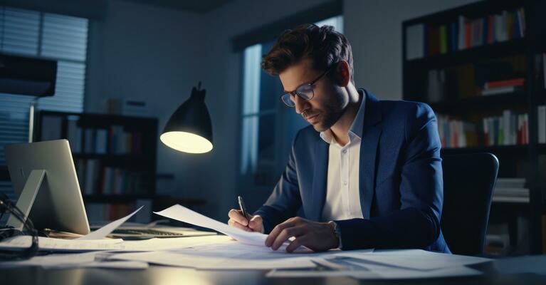 a-dedicated-employee-is-the-last-one-in-the-office-working-overtime-at-his-desk-photo